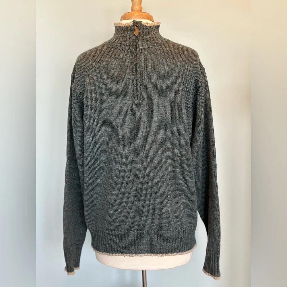 Woolovers 100% Pure British Wool 1/4 zip pullover long sleeve contrast sweater M